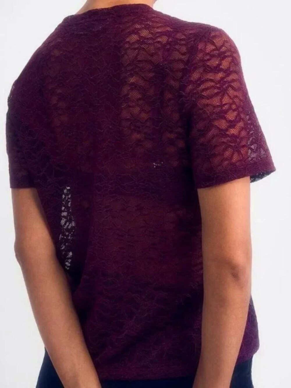 NWT Stretch floral lace T-shirt Grape Dark Crimson - Picture 2 of 3